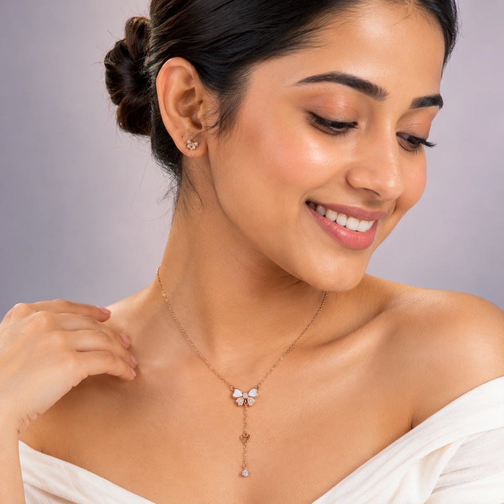 Bow & Heart Drop Necklace