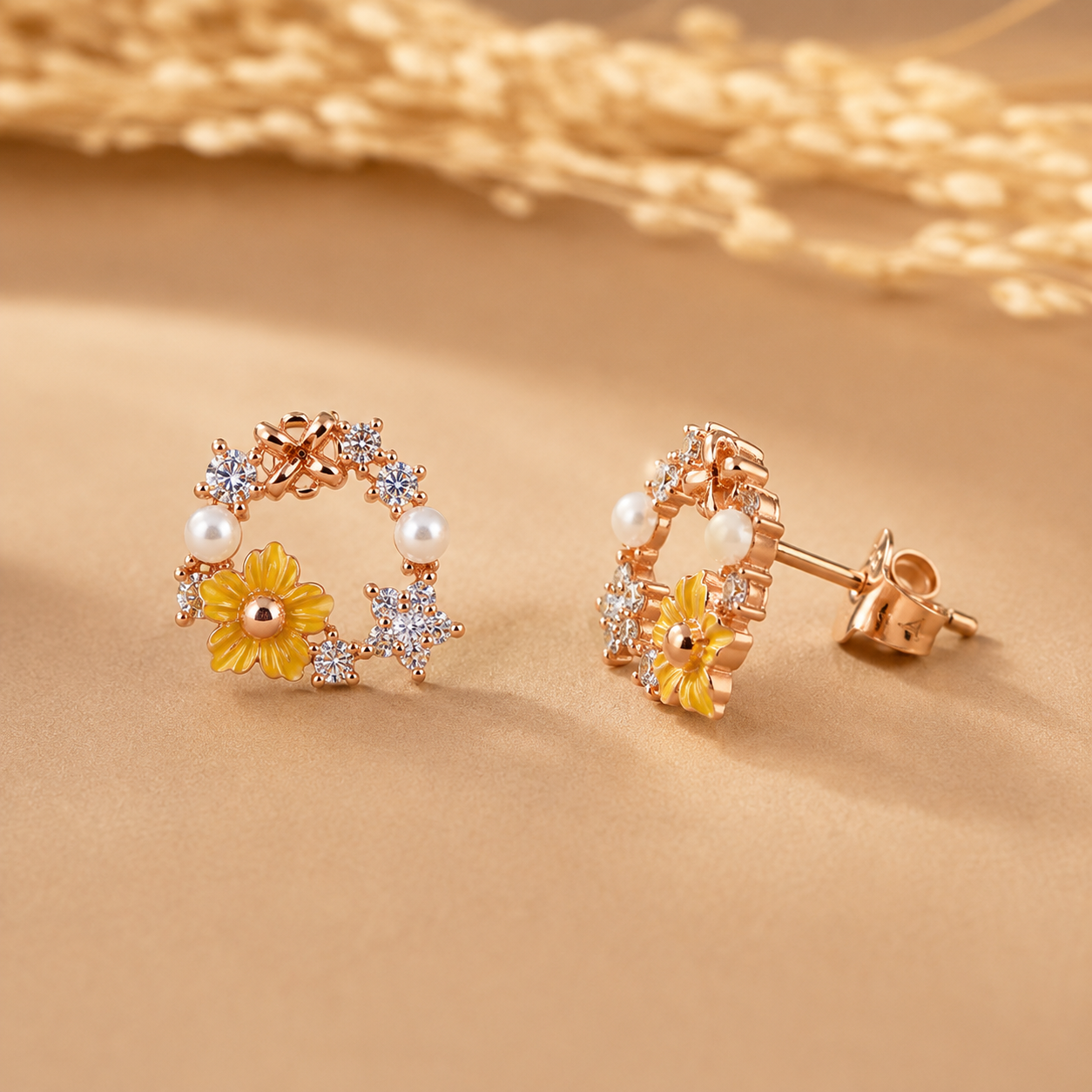 Golden Bloom Wreath Studs