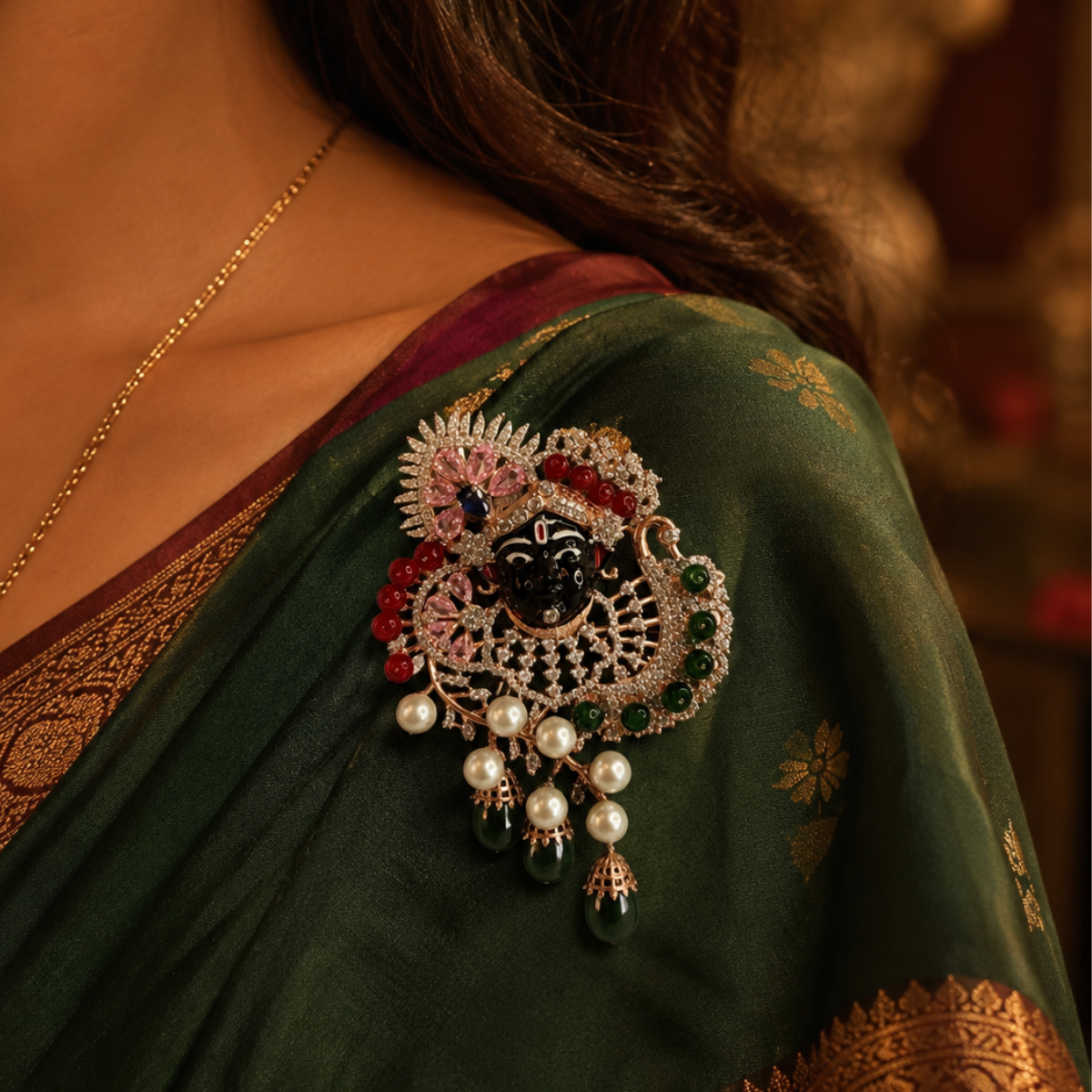 Banke Bihari Pearl Drop Pendant & Brooch