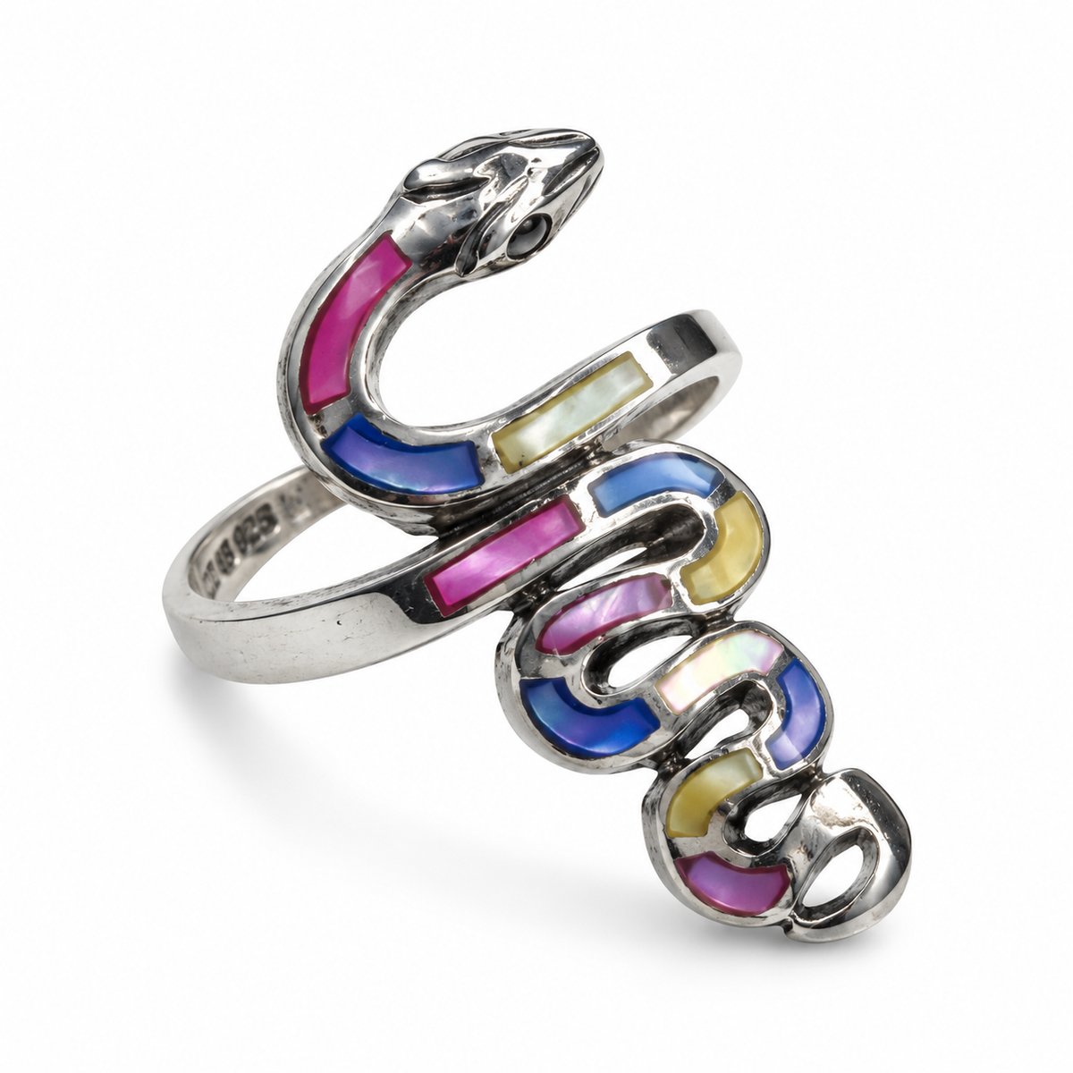 Coiled Serpent Rainbow Enamel Ring