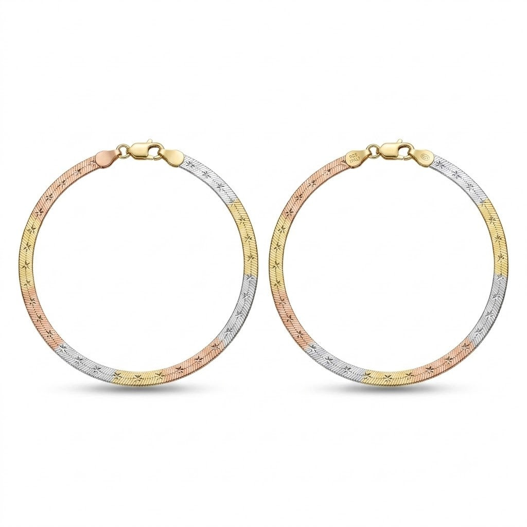 Tri-Tone Herringbone Star Chain Anklet