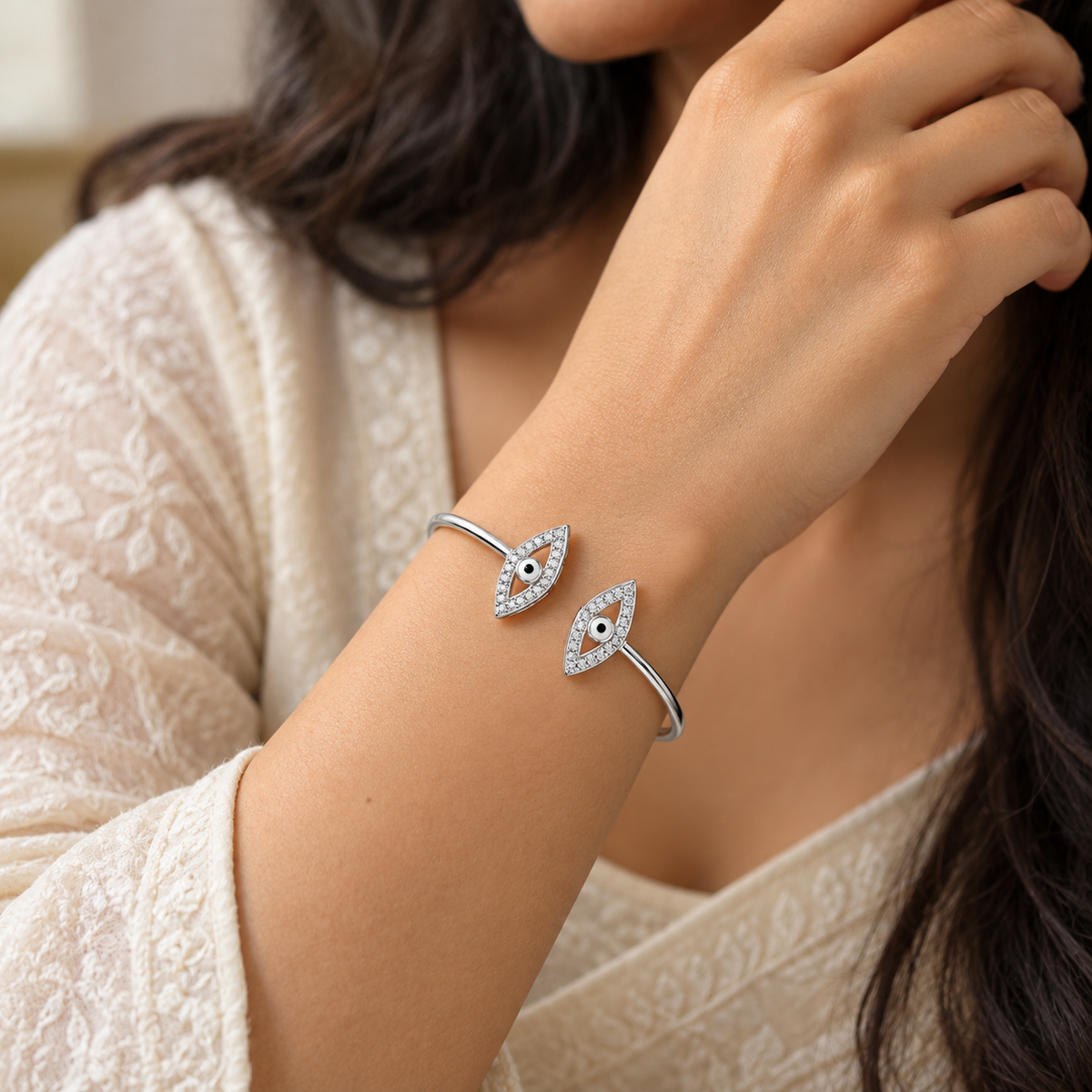 Evil Eye Marquise Wire Bangle