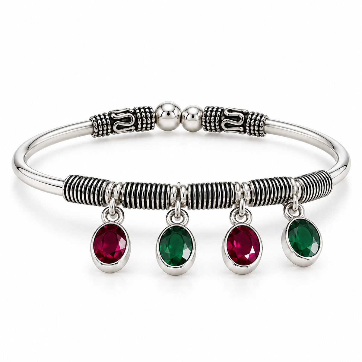 Oxidised Gemstone Charm Bangle