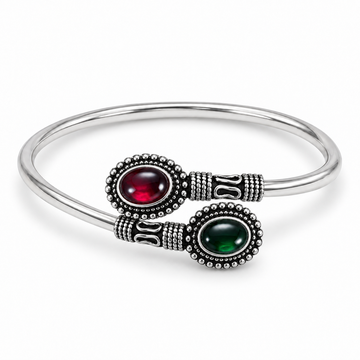 Dual-Stone Antique Cuff Bangle