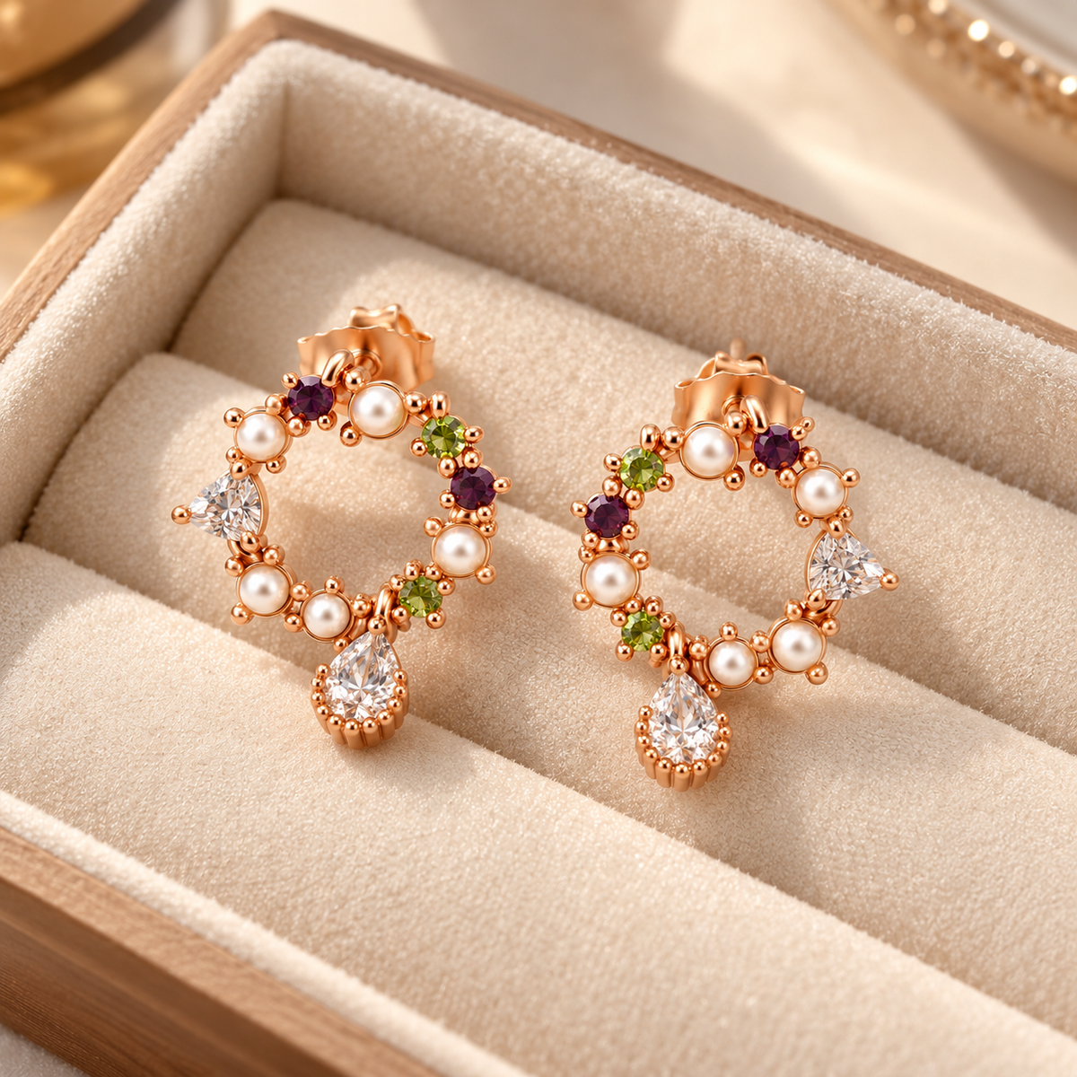 Pearl & Gemstone Circle Drops