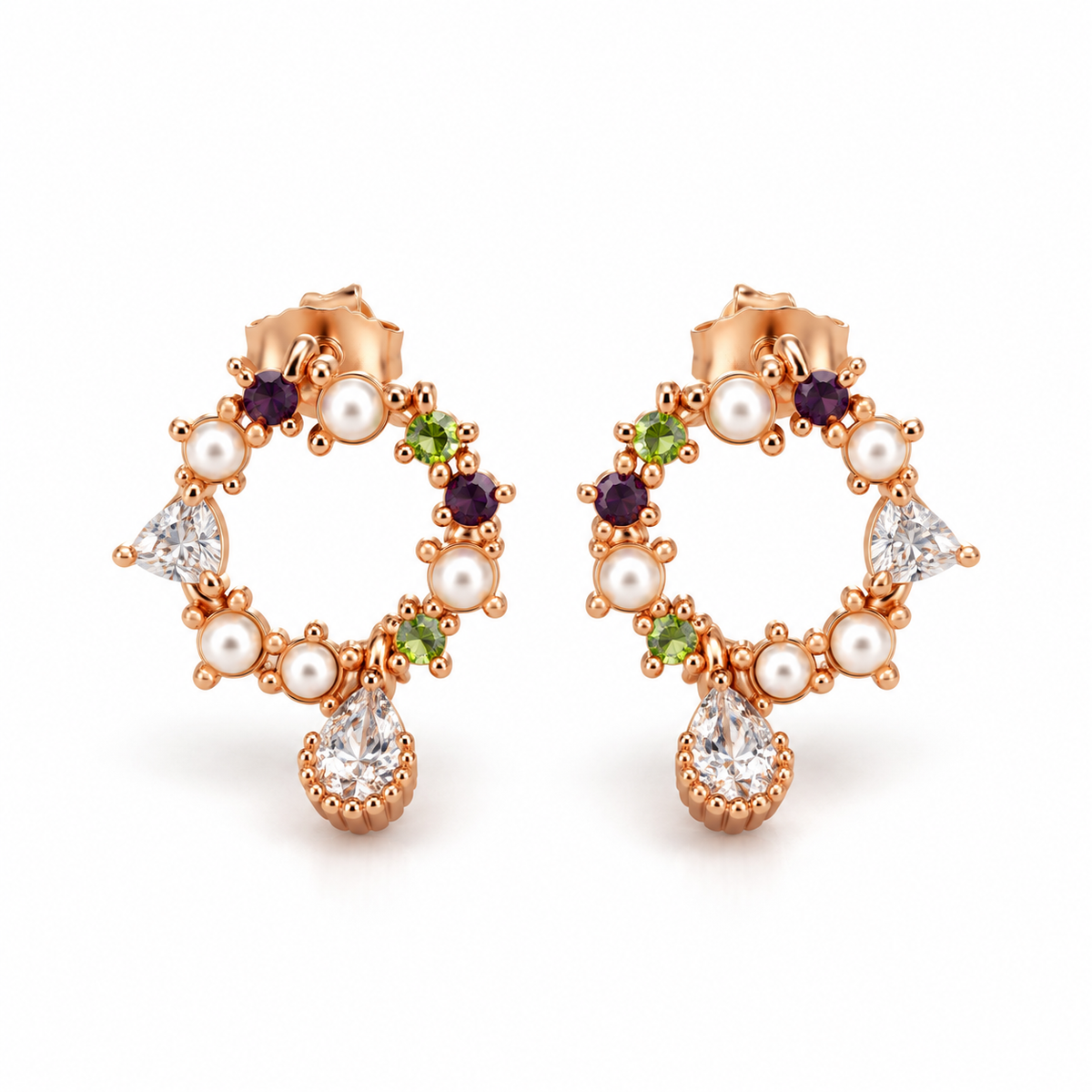 Pearl & Gemstone Circle Drops