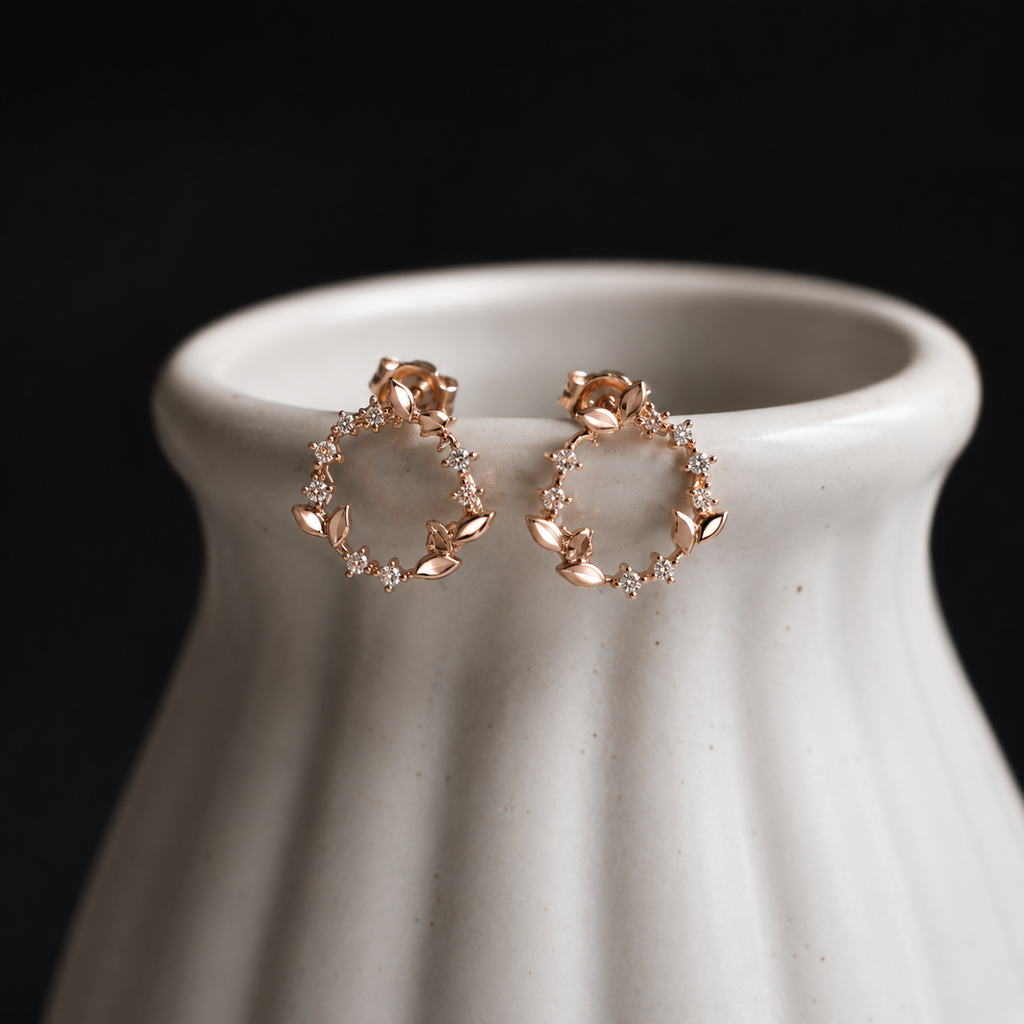 Rose Gold Laurel Wreath Studs