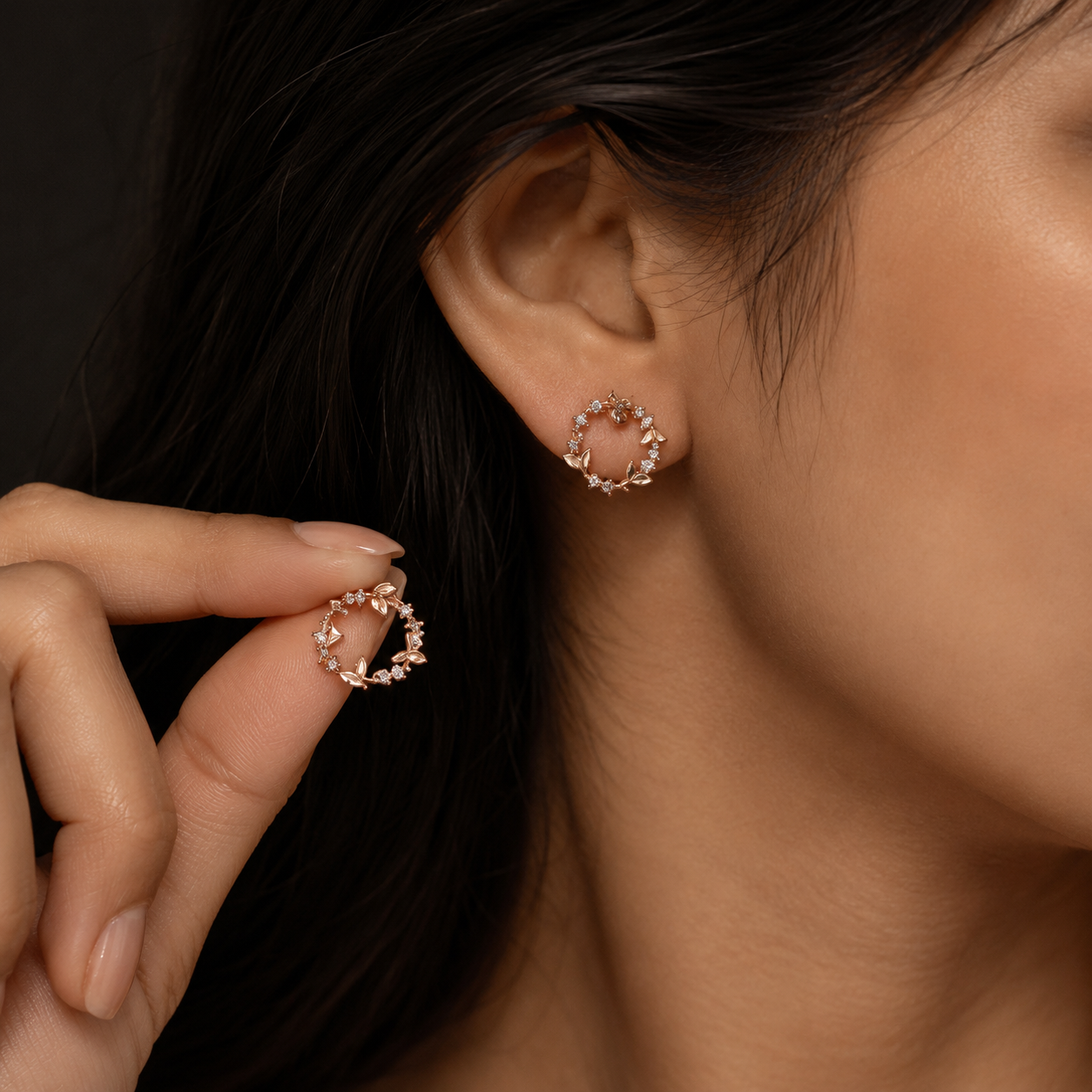 Rose Gold Laurel Wreath Studs