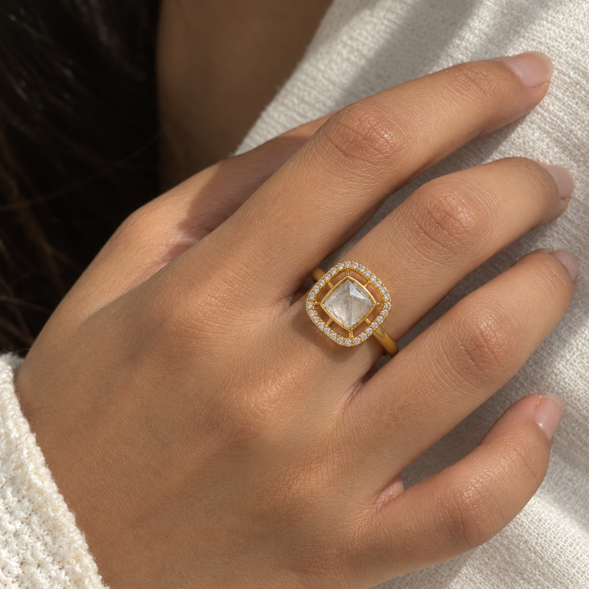 Gold Cushion-Cut Halo Ring