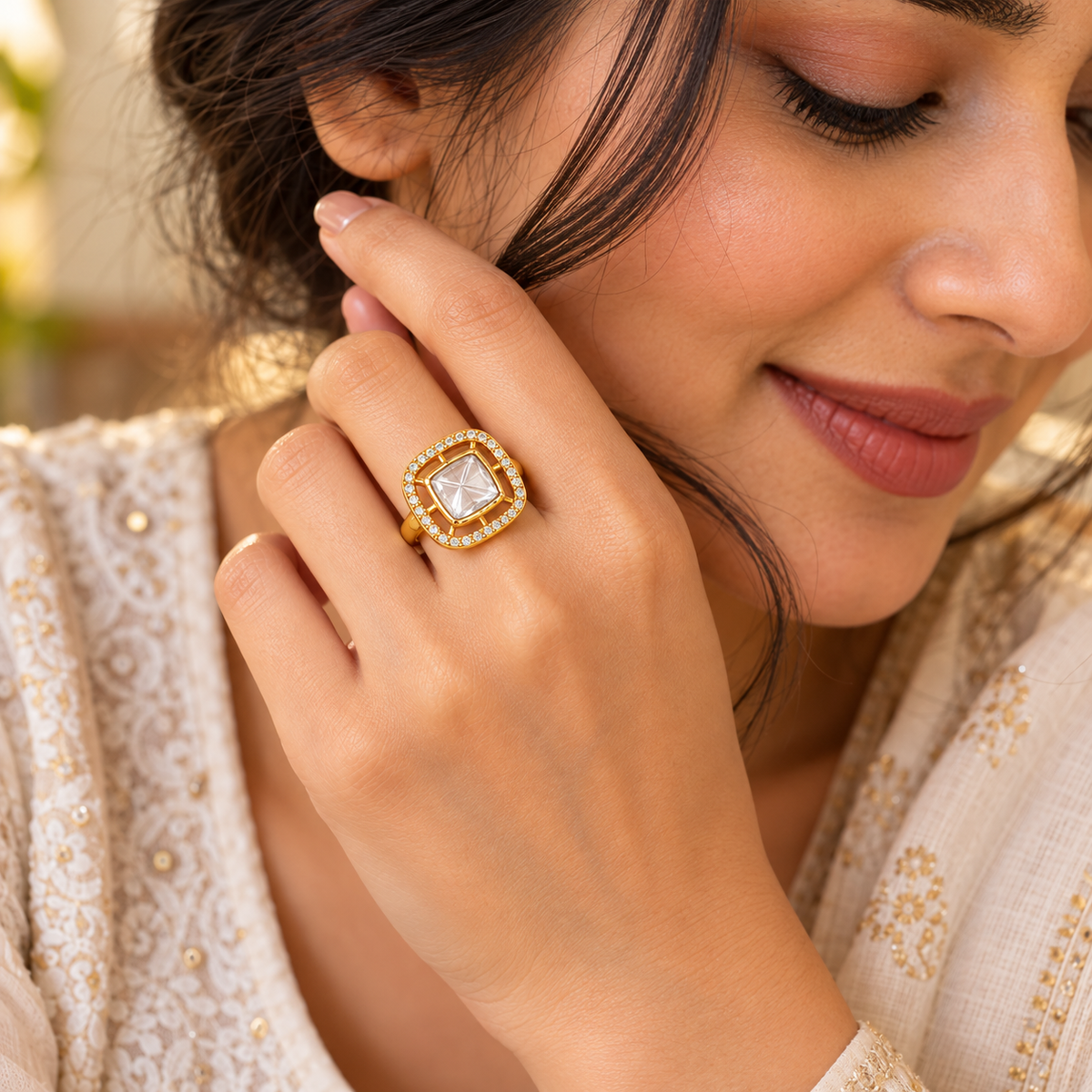 Gold Cushion-Cut Halo Ring