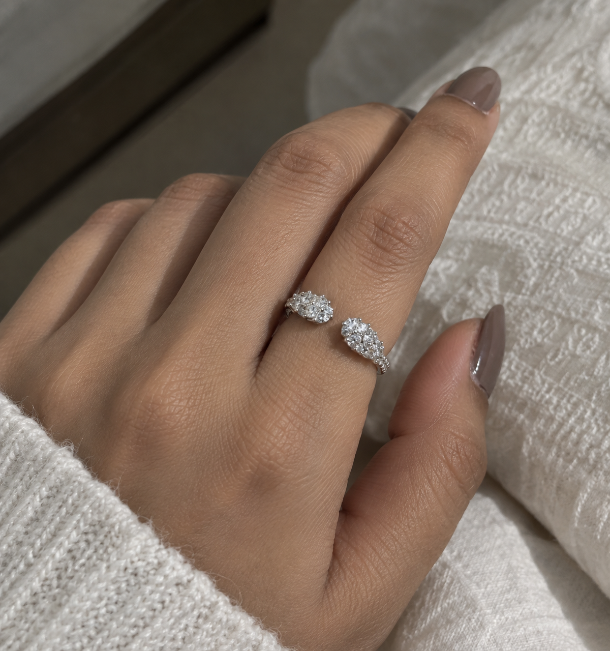 Twin Cluster Open Pave Ring