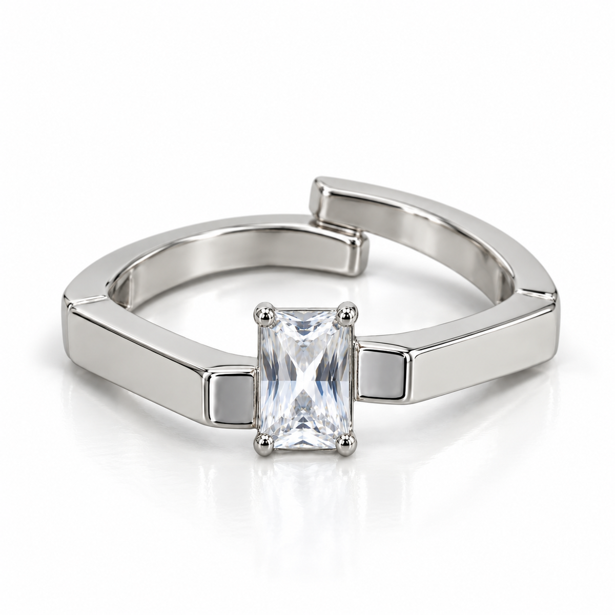 Radiant-Cut Solitaire Crossover Ring