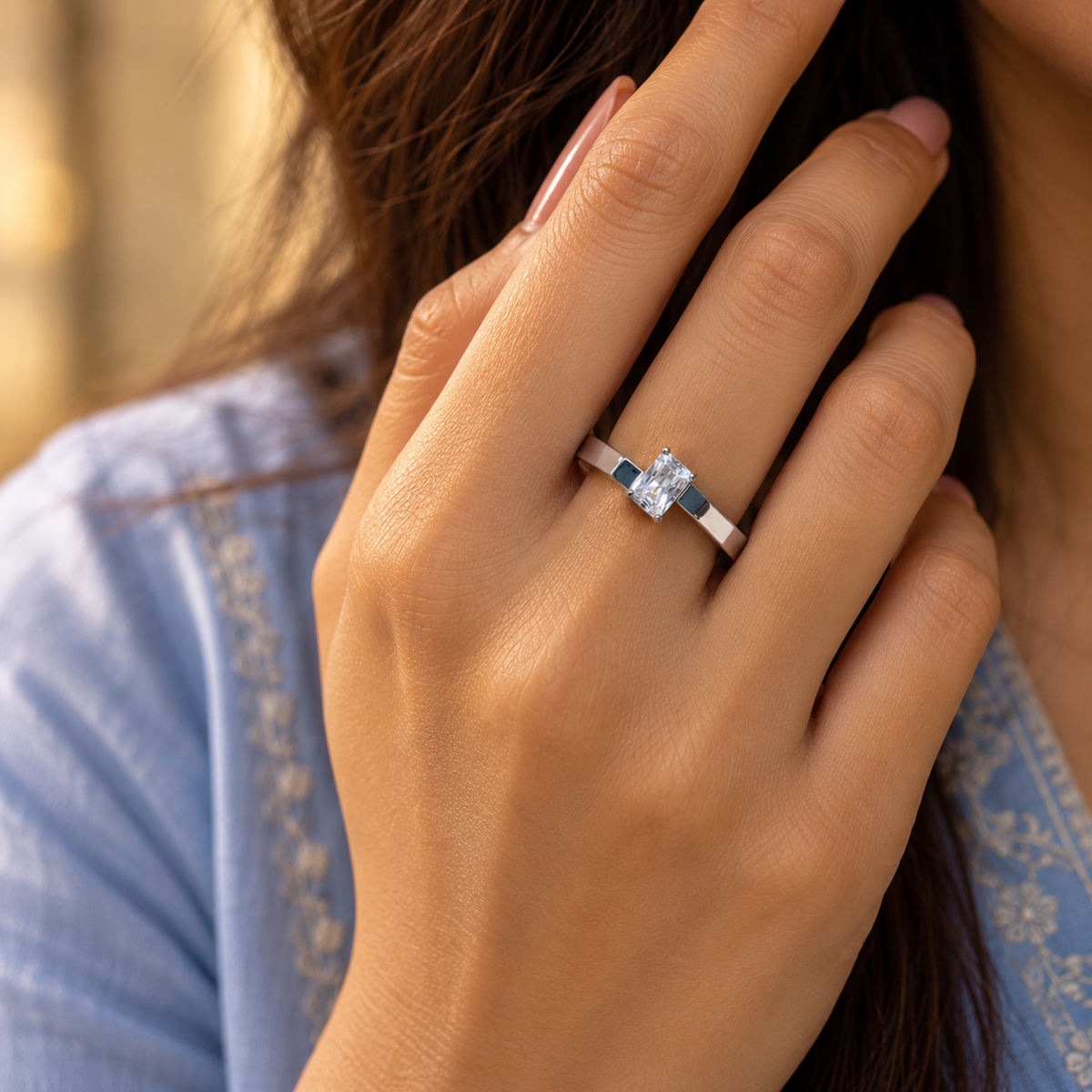 Radiant-Cut Solitaire Crossover Ring