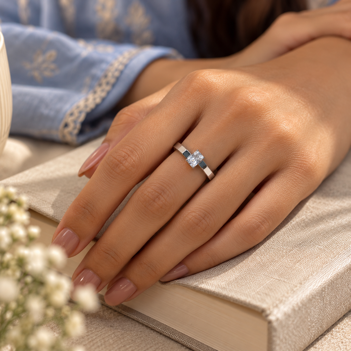 Radiant-Cut Solitaire Crossover Ring