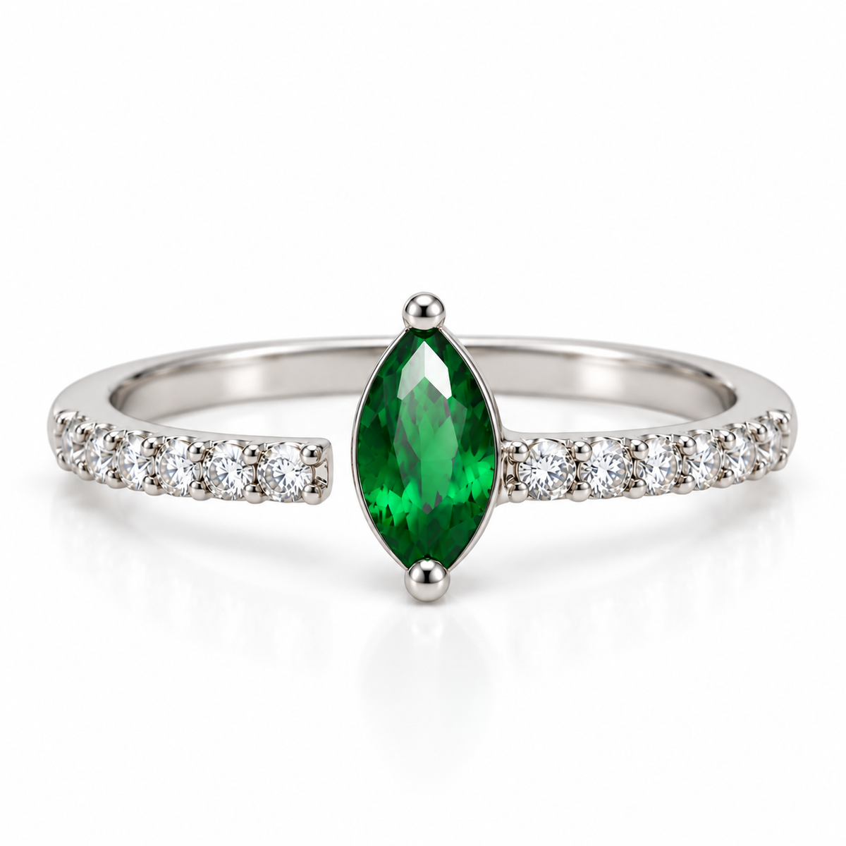 Marquise Emerald CZ Open Cuff Ring