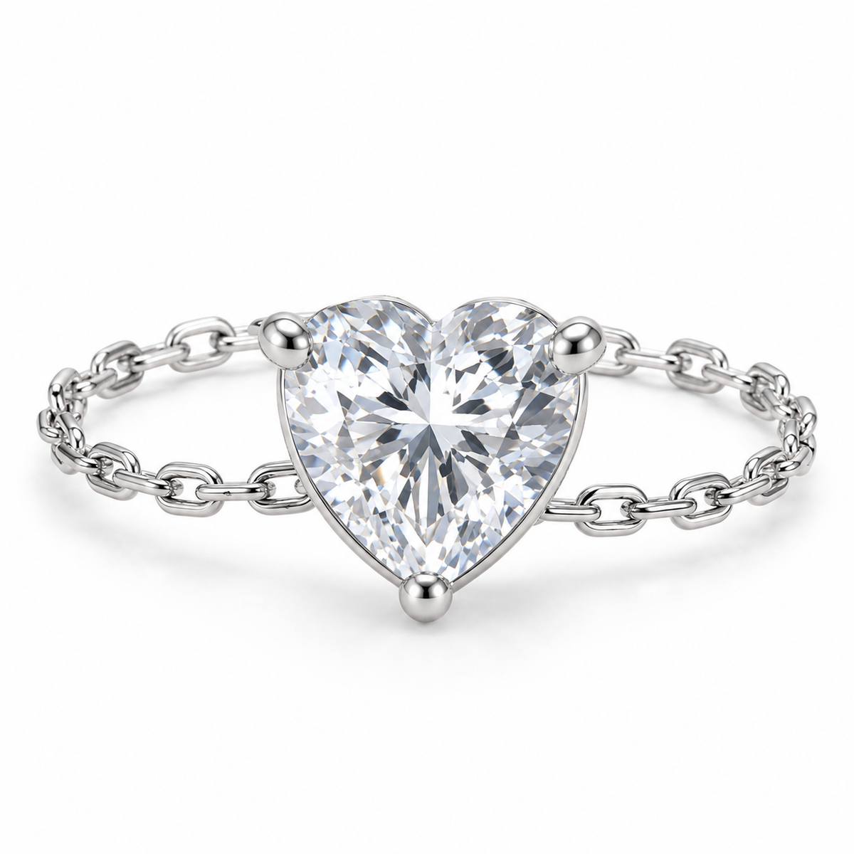 Heart-Cut Solitaire Chain Band Ring