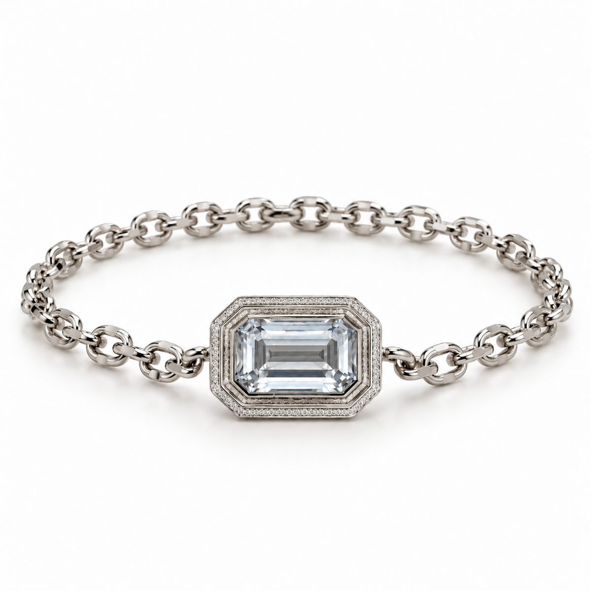 Bezel Emerald-Cut CZ Chain Ring