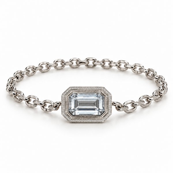 Bezel Emerald-Cut CZ Chain Ring
