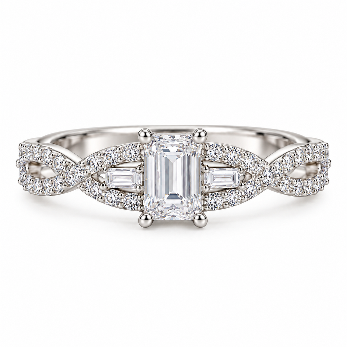 Emerald-Cut Infinity Twist Ring