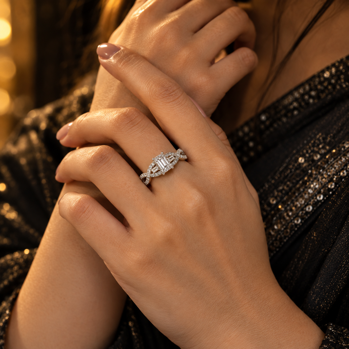 Emerald-Cut Infinity Twist Ring