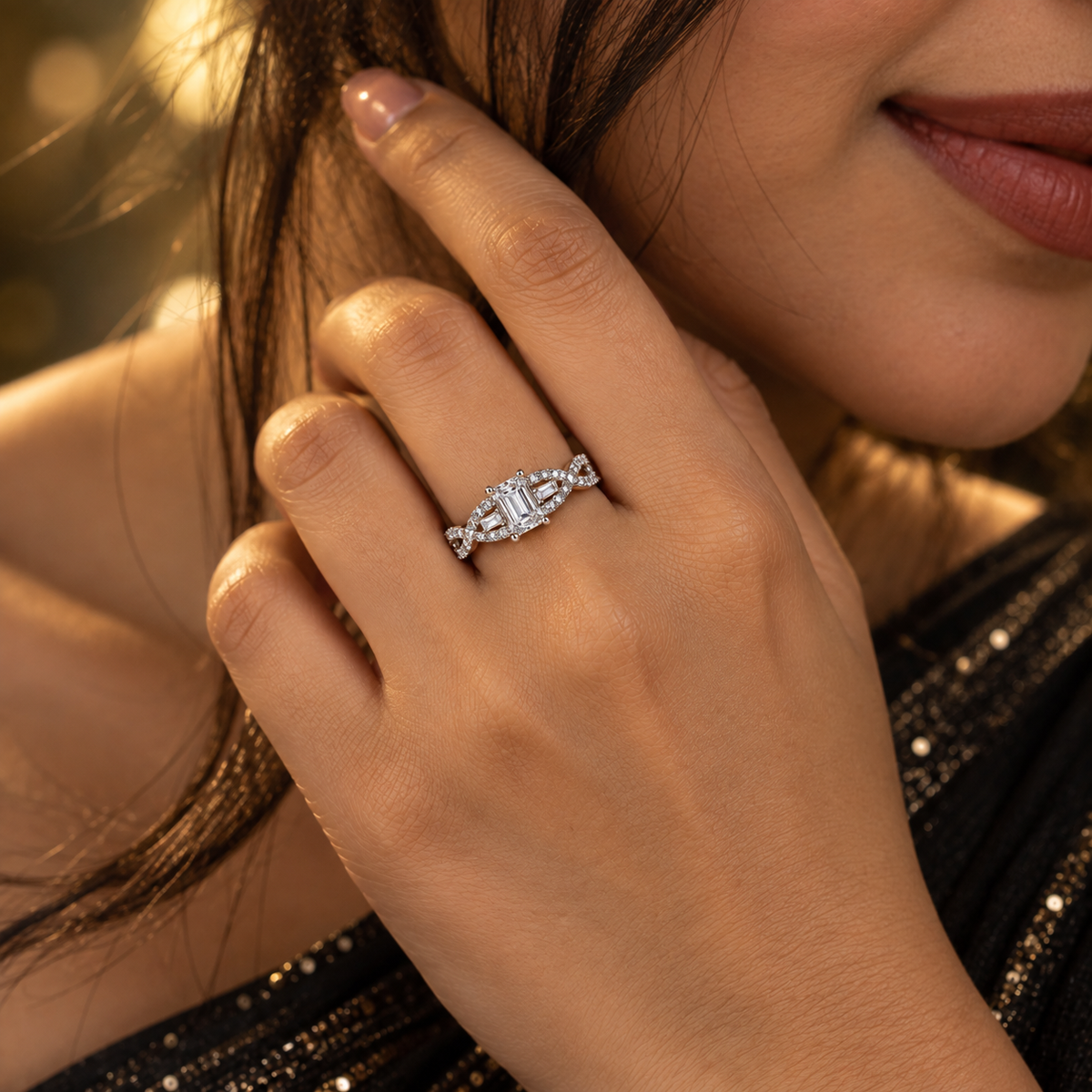 Emerald-Cut Infinity Twist Ring