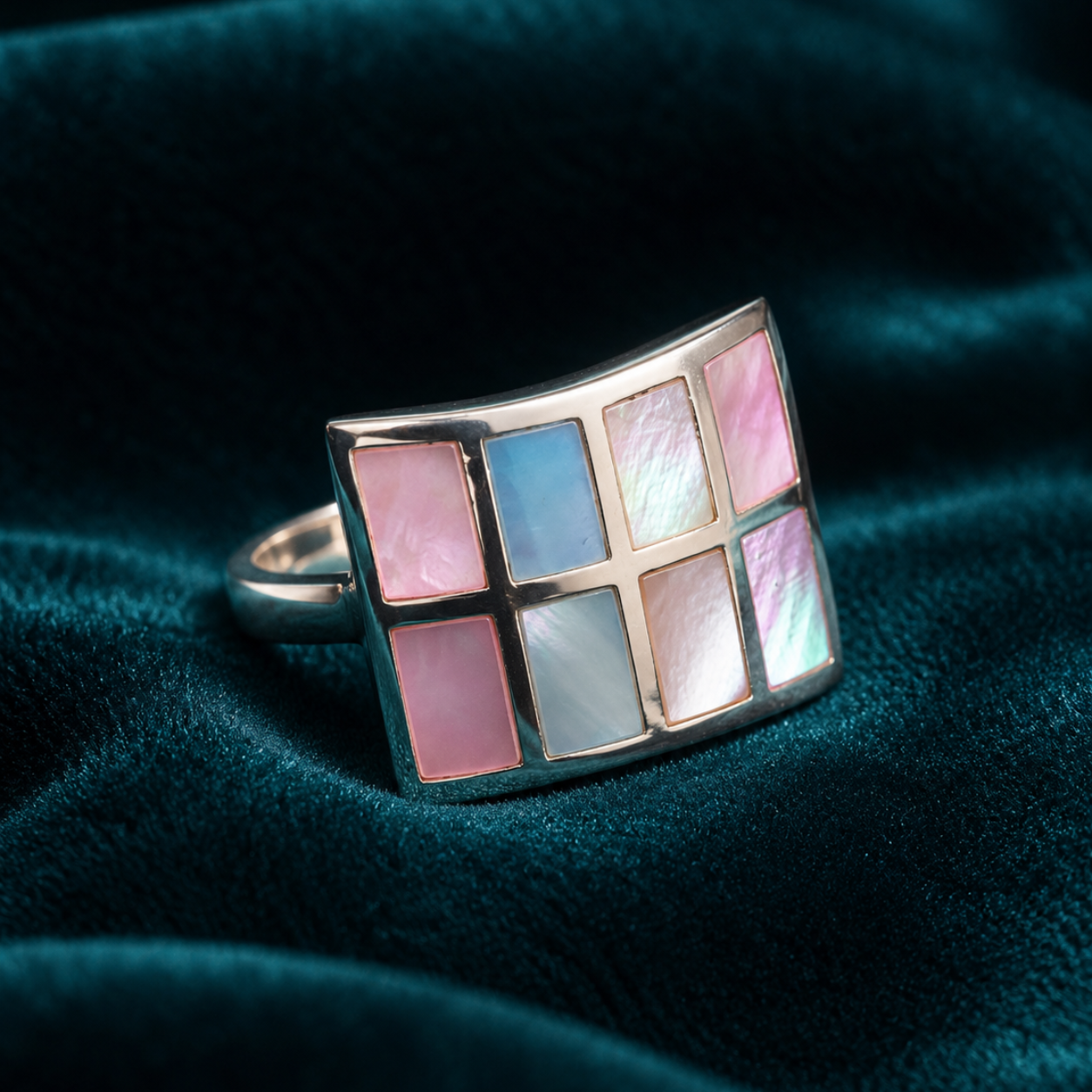 Mosaic Grid Shell Square Ring