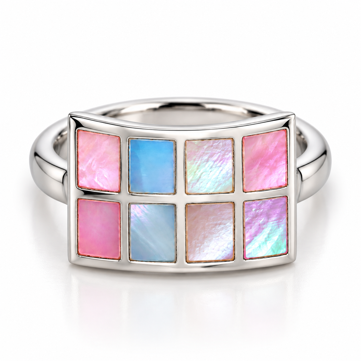 Mosaic Grid Shell Square Ring