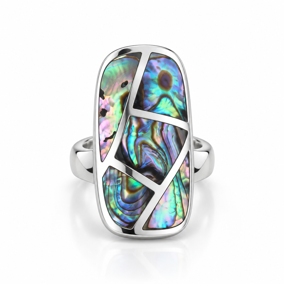 Geometric Abalone Shell Statement Ring