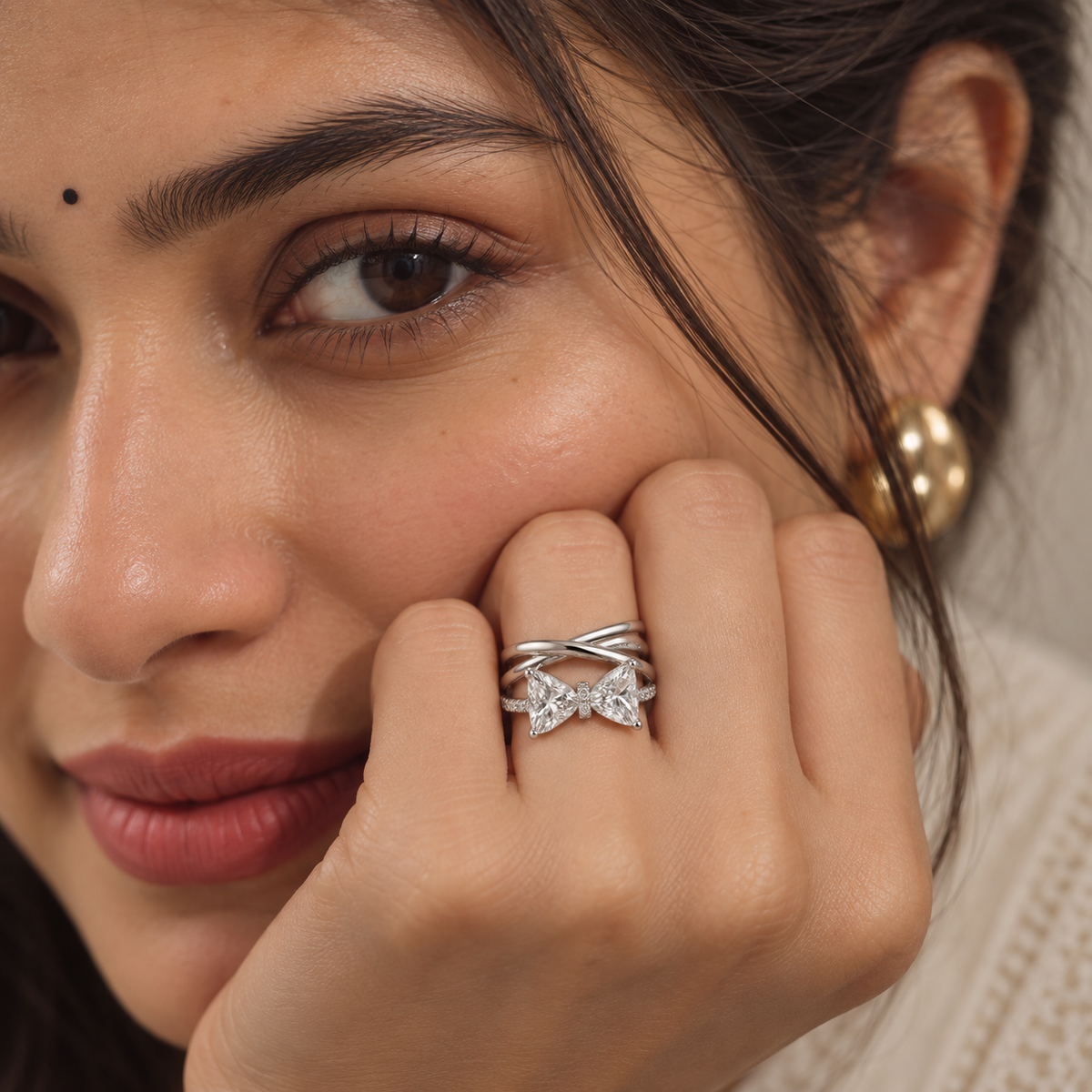 Crystal Bow Crossover Ring