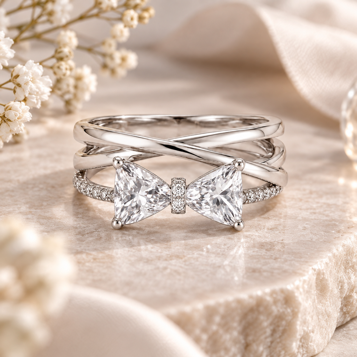 Crystal Bow Crossover Ring
