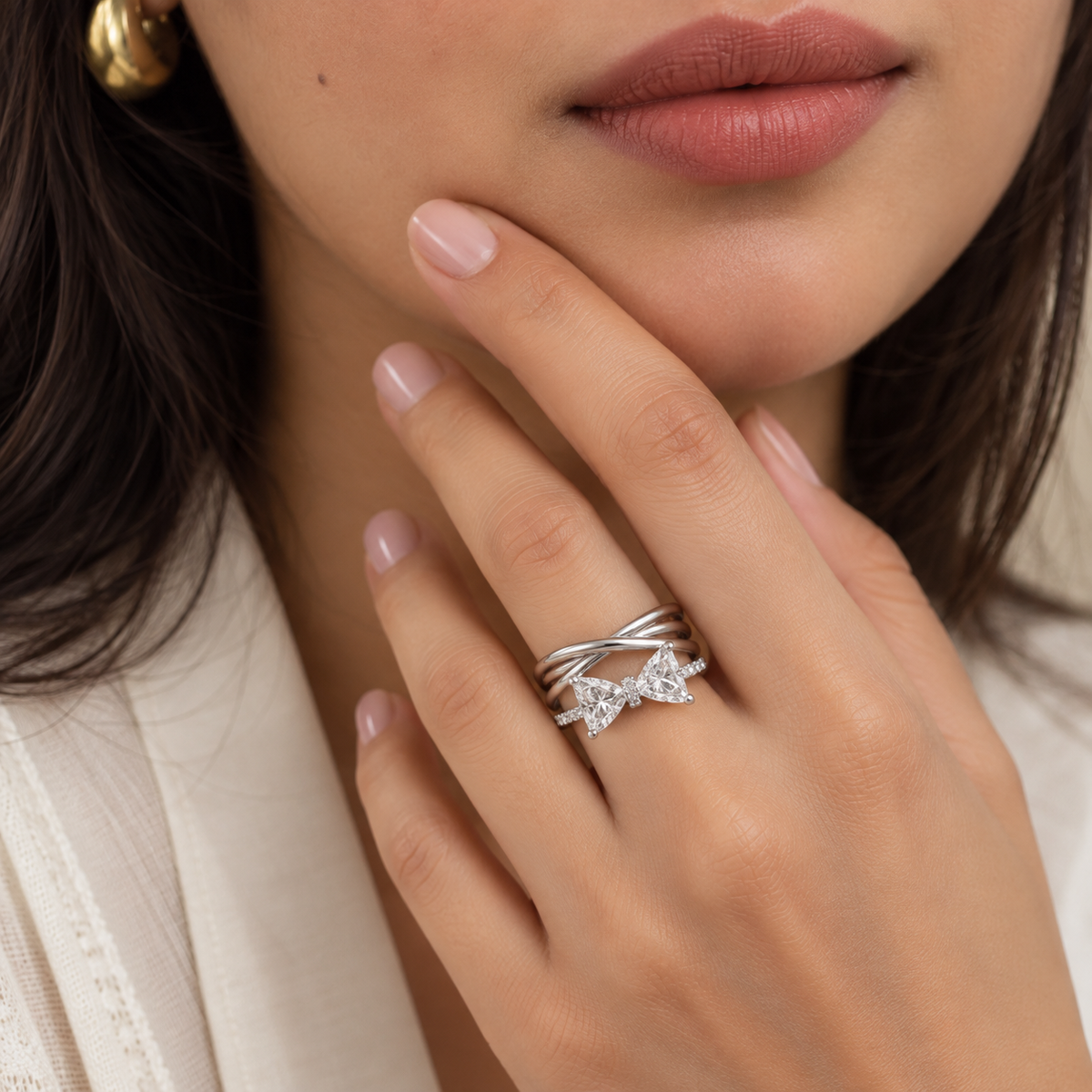 Crystal Bow Crossover Ring