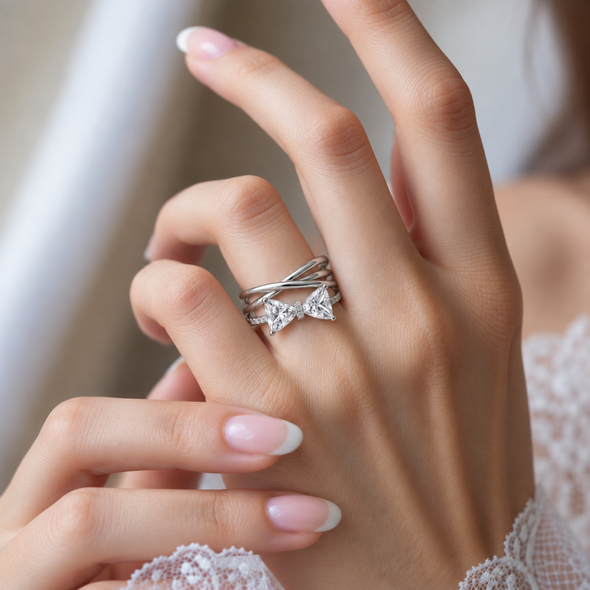 Crystal Bow Crossover Ring