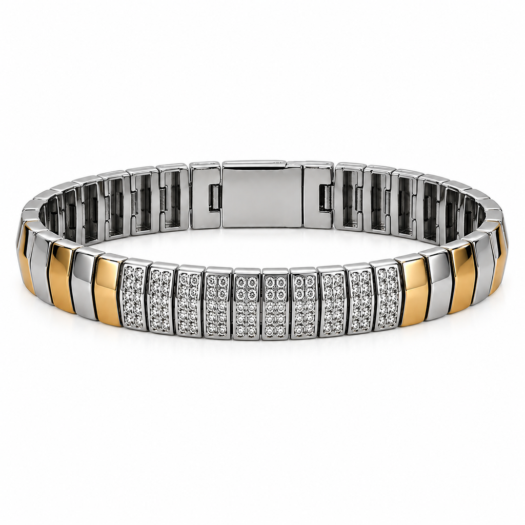 Dual-Tone CZ Link Bracelet for Men