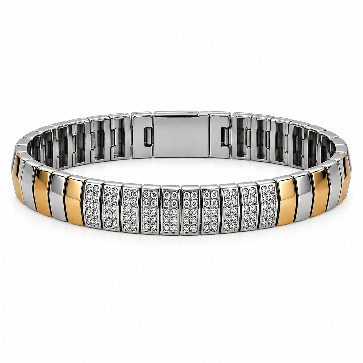Dual-Tone CZ Link Bracelet for Men