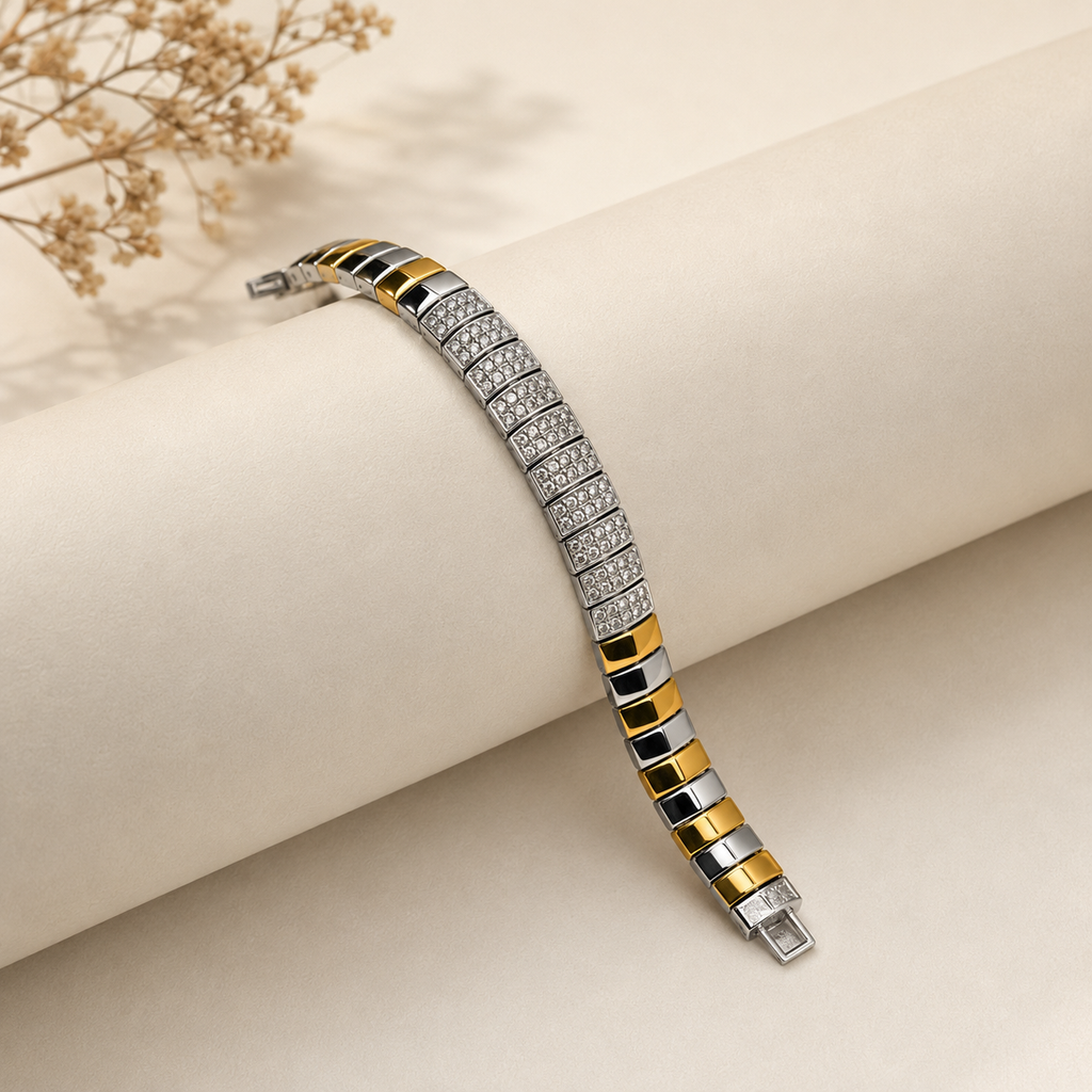 Dual-Tone CZ Link Bracelet for Men