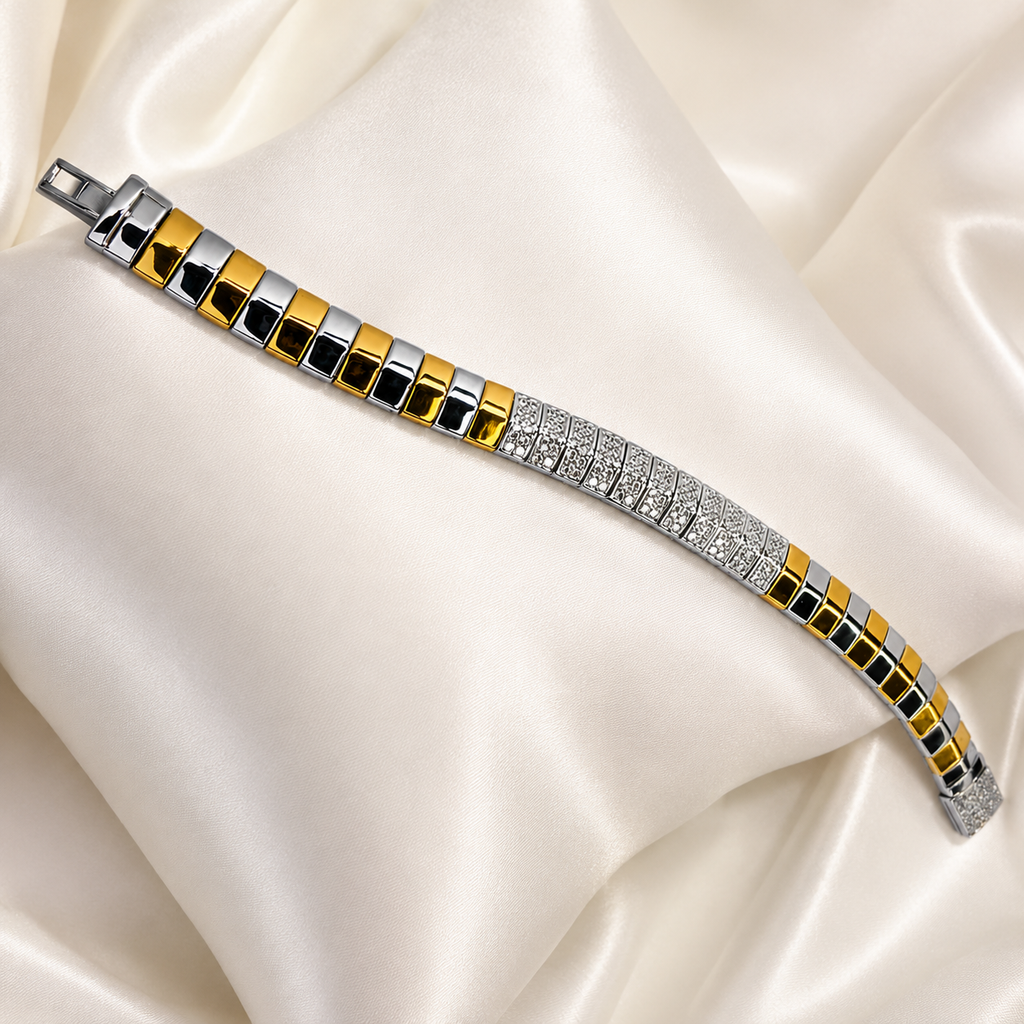 Dual-Tone CZ Link Bracelet for Men